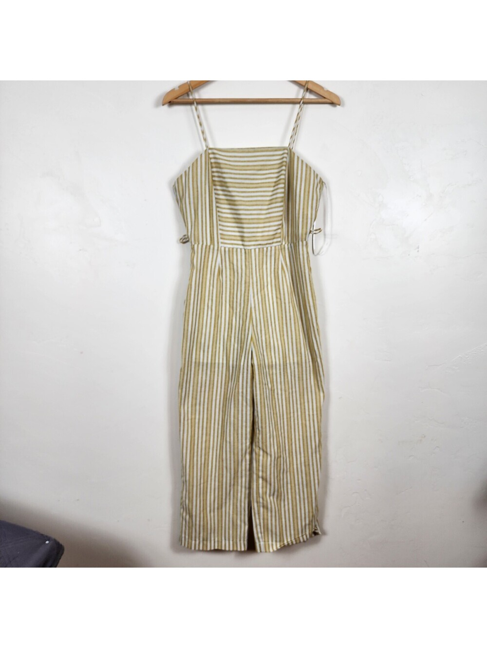 Sienna Sky Yellow White Striped Cami Jumpsuit Cropped Boho Summer Cottagecore S